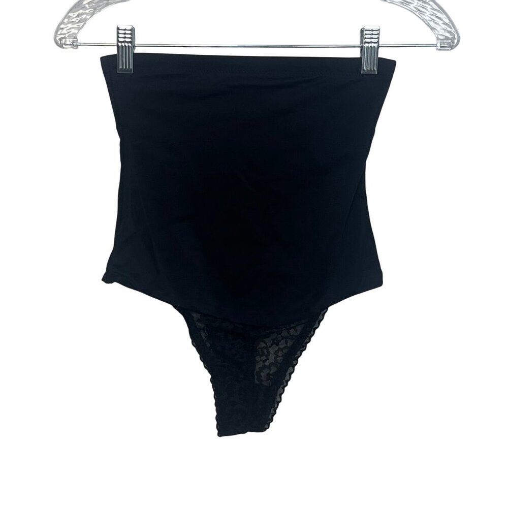 Tummy Control Thong‎ Shapewear Large Black New Mid High Waisted Lace